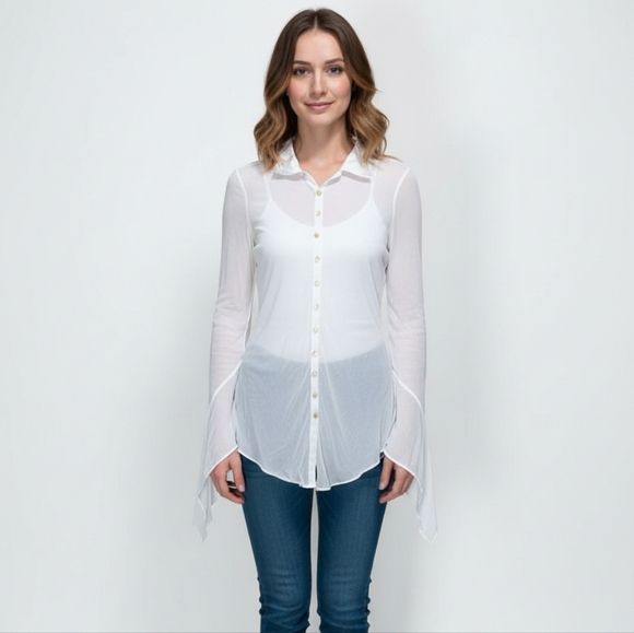 Jean Paul Gaultier Tops - Jean Paul Gaultier Femme Sheer White Blouse Size US 8